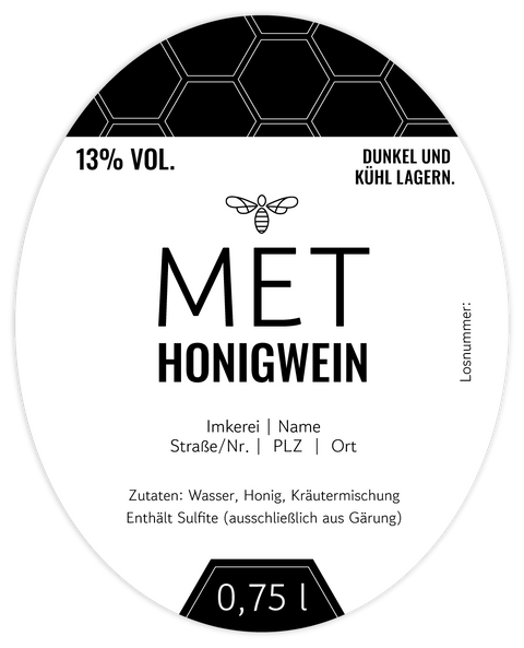 Moderner Marlo – Ovales Flaschenetikett 80x100mm für 750ml Met