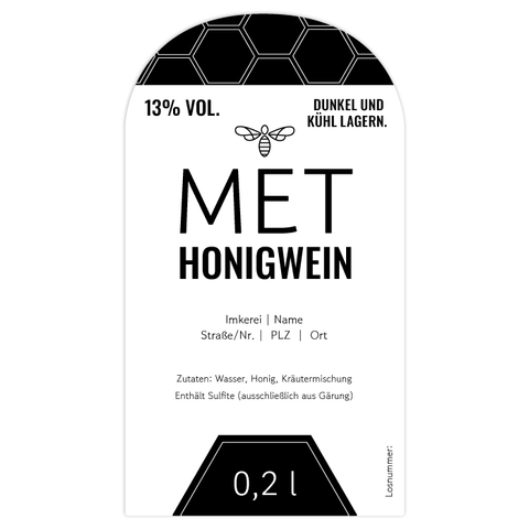 Moderner Marlo – Rechteckiges Flaschenetikett mit Abrundung 50x90mm für 200ml Met