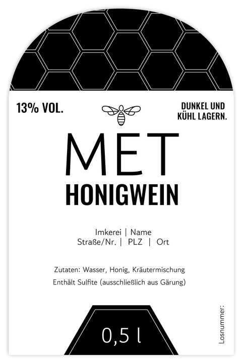 Moderner Marlo – Rechteckiges Flaschenetikett mit Abrundung 65x100mm für 500ml Met