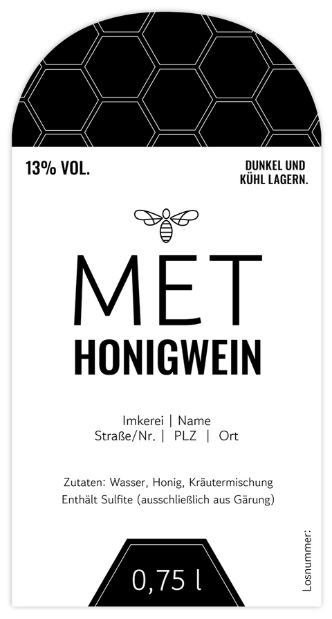 Moderner Marlo – Rechteckiges Flaschenetikett mit Abrundung 65x125mm für 750ml Met