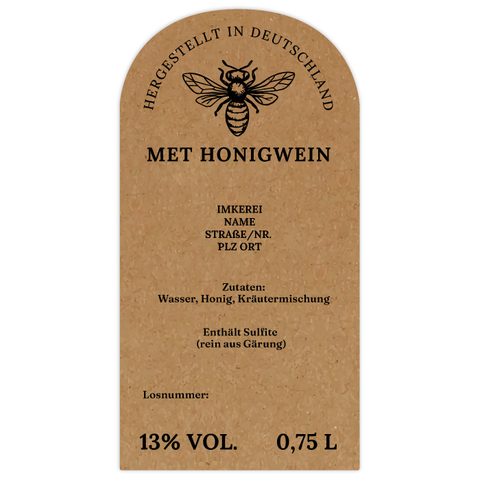 Natürliche Nadja – Rechteckiges Flaschenetikett mit Abrundung 65x125mm für 750ml Met