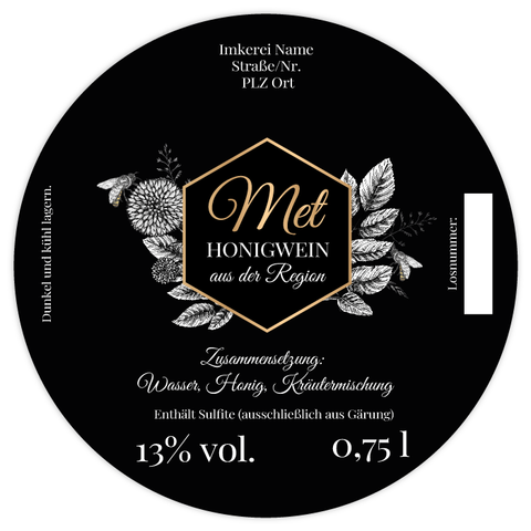 Nobler Norbert – Rundes Flaschenetikett mit Abrundung 90x90mm für 750ml Met