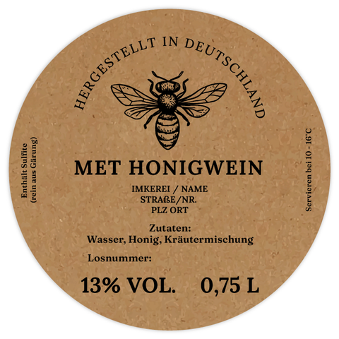 Natürliche Nadja – Rundes Flaschenetikett mit Abrundung 90x90mm für 750ml Met