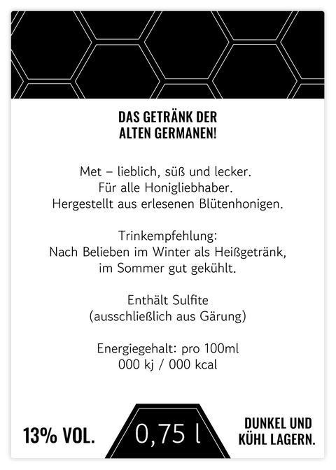 Moderner Marlo – Rechteckiges Rückenetikett 70x100mm für 750ml Met
