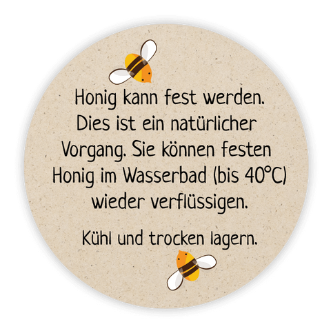 Runder Sticker 30x30mm - Honig verflüssigen | Graspapier-Optik