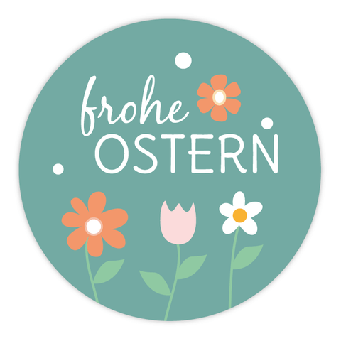 Runder Sticker 40x40mm - Frohe Ostern Blumen