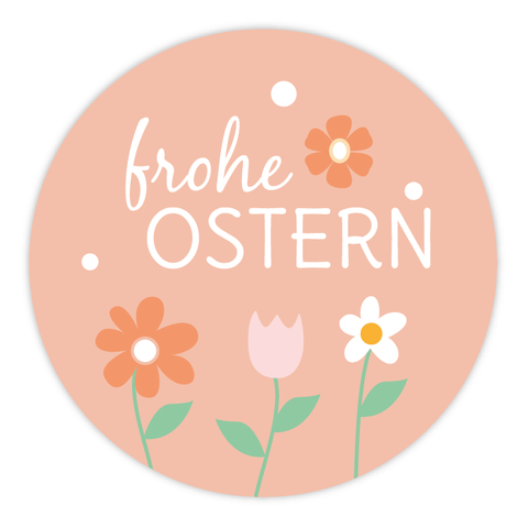 Runder Sticker 40x40mm - Frohe Ostern Blumen