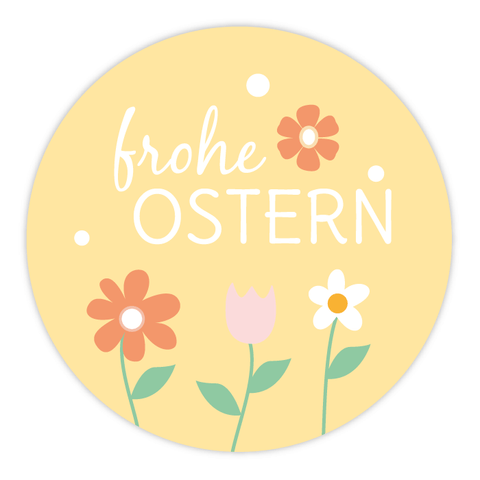 Runder Sticker 40x40mm - Frohe Ostern Blumen