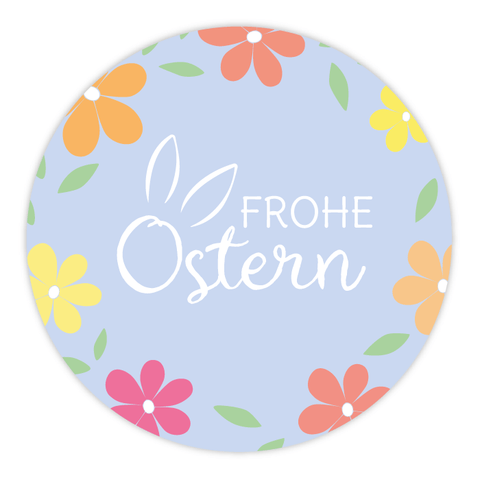 Runder Sticker 40x40mm - Frohe Ostern Blumenkranz