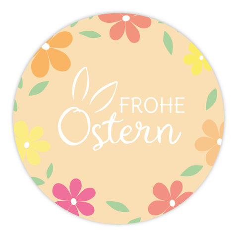 Runder Sticker 40x40mm - Frohe Ostern Blumenkranz