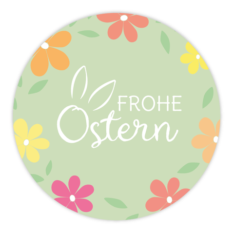 Runder Sticker 40x40mm - Frohe Ostern Blumenkranz
