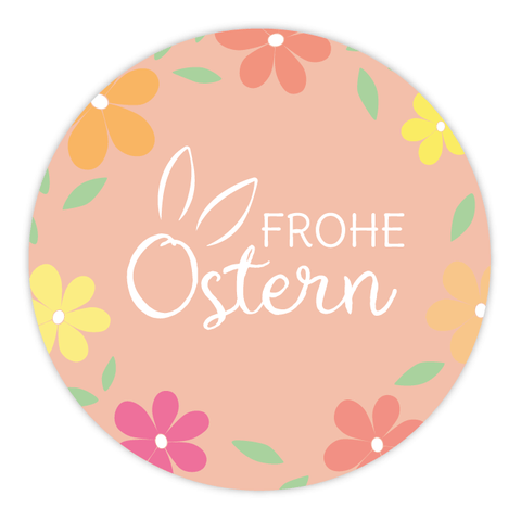 Runder Sticker 40x40mm - Frohe Ostern Blumenkranz