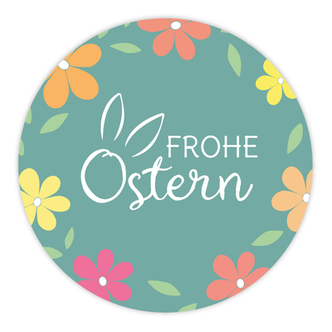 Runder Sticker 40x40mm - Frohe Ostern Blumenkranz