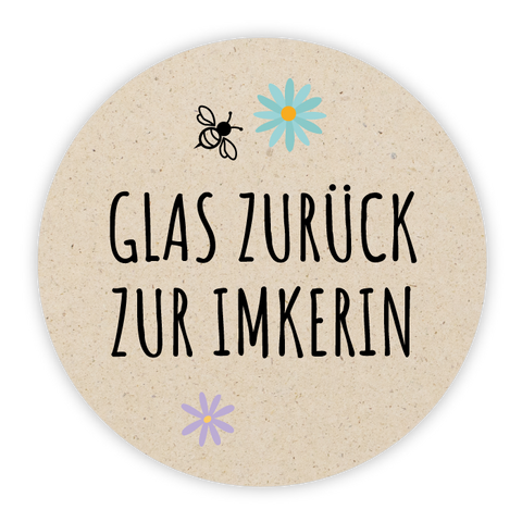 Runder Sticker 30x30mm - Glas zurück zur Imkerin | Graspapier-Optik